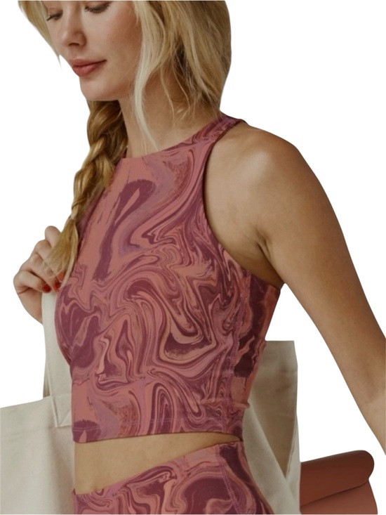 Beyond Yoga Tops - Beyond Yoga Pink & Burgundy Refocus Crop Tank Serene Marble - Extra Large